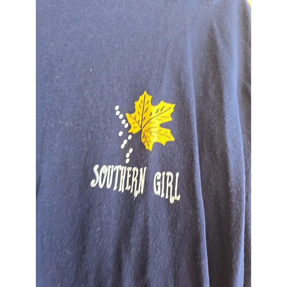 SOUTHERN GIRL Women's HELLO FALL PUMPKIN TRUCK LONG SLEEVE SHIRT LARGE NAVY BLUE - Picture 3 of 10